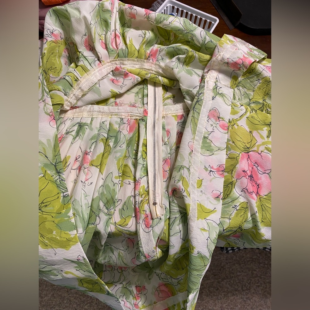 60s Styled by Fran Classic Floral Pleated Midi Day Dress Vintage Green Pink 14 - Picture 4 of 10